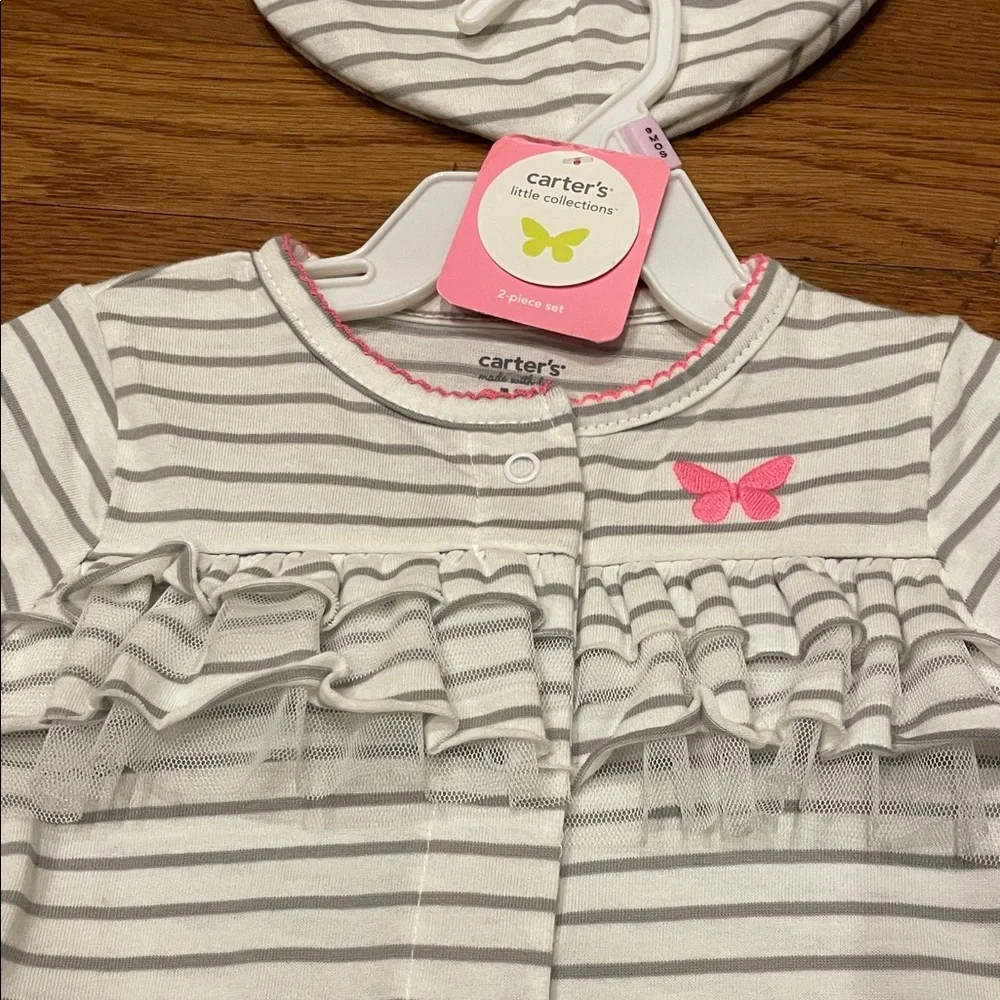 Carter's Gray Striped Footed One Piece with Pink Accents - Picture 2 of 5